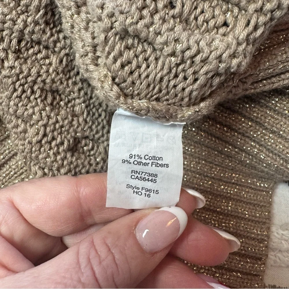J. Crew Cable Knit XS Crew Neck Sweater in Tan and Metallic Gold